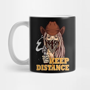 Social Distancing Keep Distance Coll Cowgirl Mask Revolver Mug